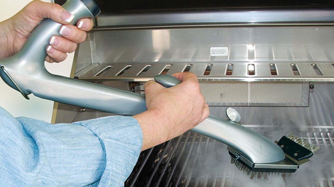Grill Daddy has a water squirting mechanism to generate steam on a hot grill, which helps clean stuck-on gunk.